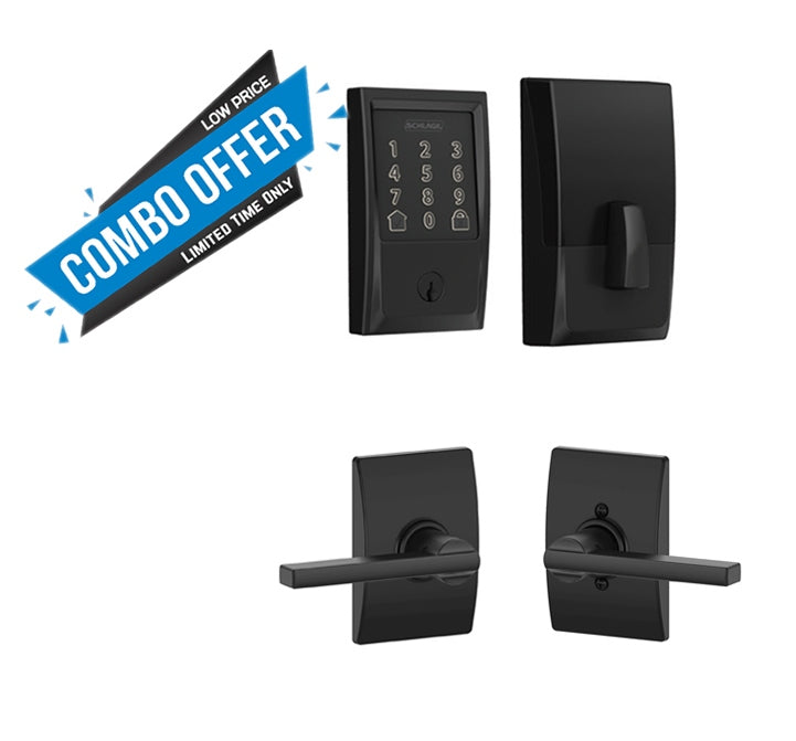 Schlage Encode WiFi Smart Deadbolt + Century Latitude Lever Set Combo