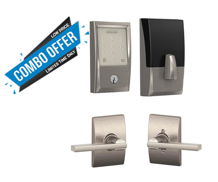 Schlage Encode WiFi Smart Deadbolt + Century Latitude Lever Set Combo