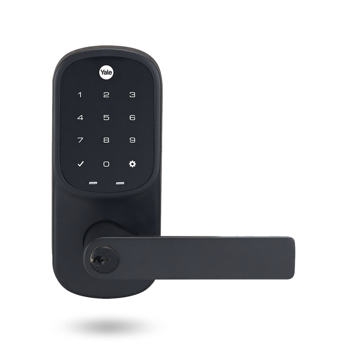 Yale Assure Keyed Lever Matt Black with Yale Home Module The Keyless Store www.keyles.co.nz