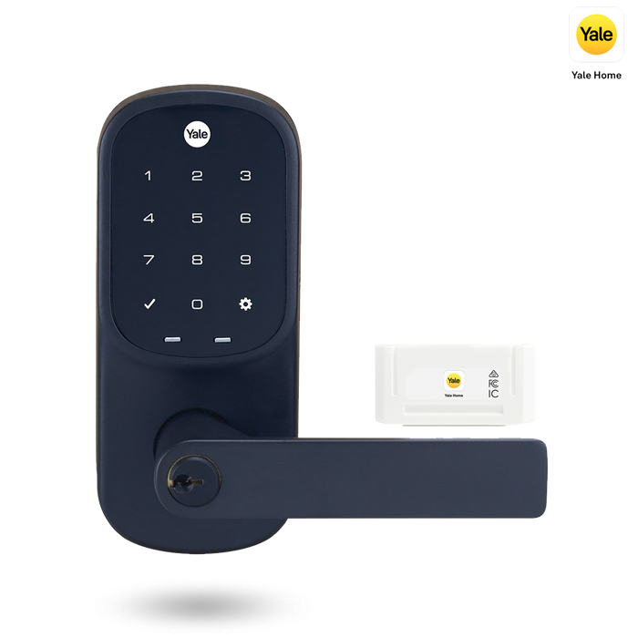 Yale Assure Keyed Lever Matt Black with Yale Home Module The Keyless Store www.keyles.co.nz