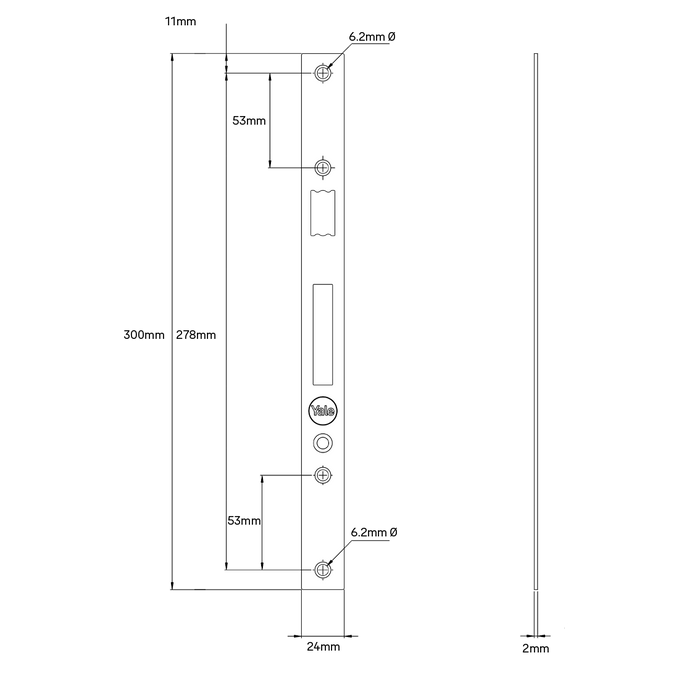 Yale Unity Slim Long Forend Plate (Faceplate) 300mm