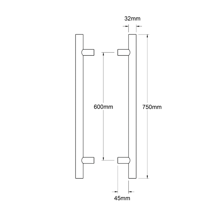 Lockwood 142 Entrance Pull Handles With 600m Centers Stainless Steel - The Keyless Store